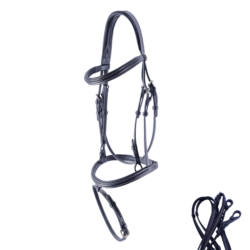 Bridon Equestrian Essentials White stitch, avec rênes