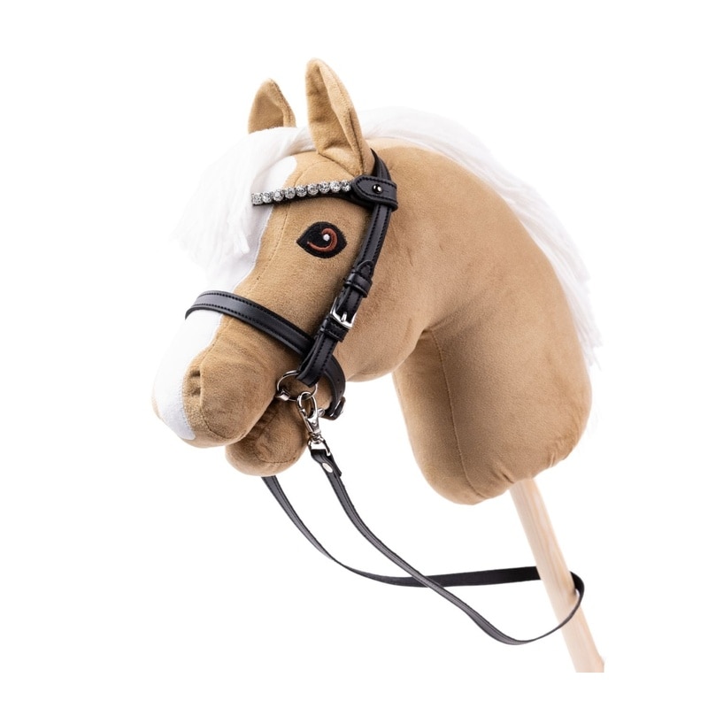 Cabezada para Caballo de Palo, negra con piedras plateadas