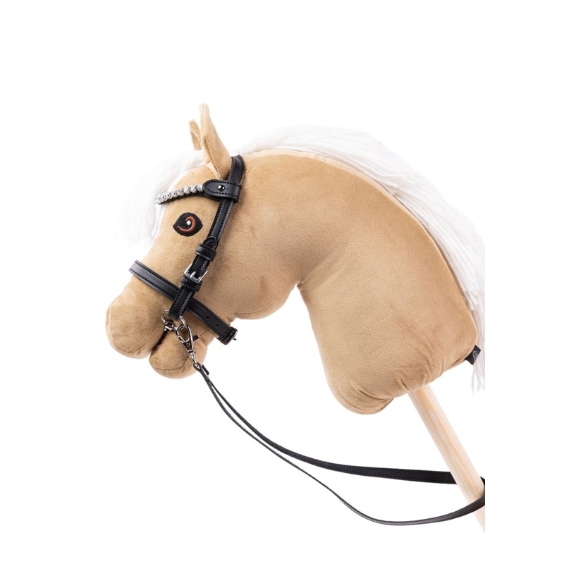 Cabezada para Caballo de Palo, negra con piedras plateadas