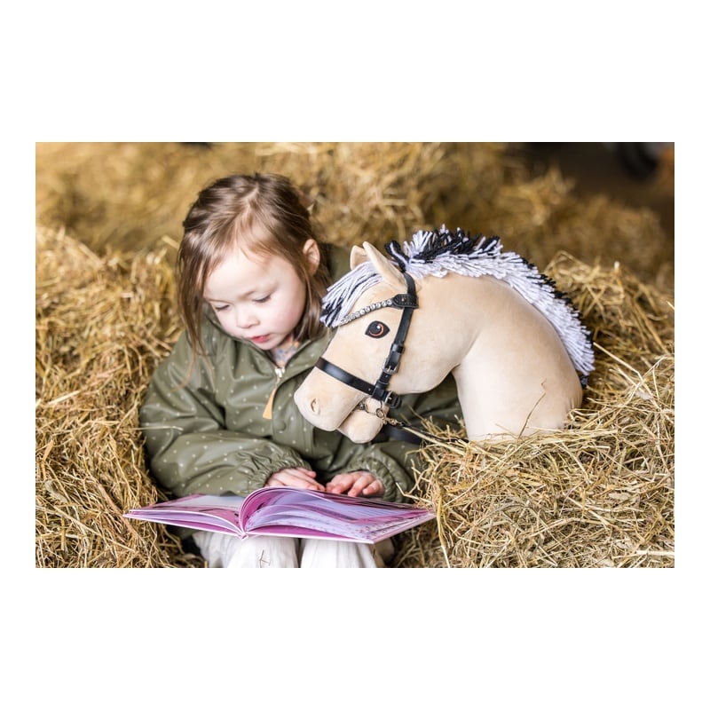 Cabezada para Caballo de Palo, negra con piedras plateadas